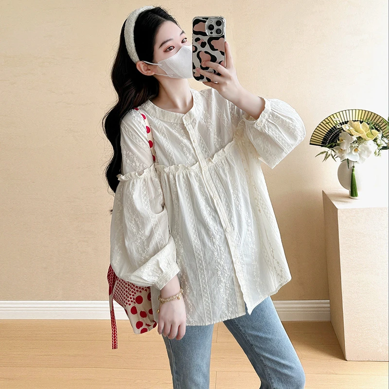 孕妇装春秋装蕾丝衬衫2025新款爆款上衣遮肚子不显怀时尚洋气辣妈
