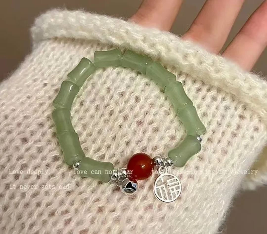 合金琉璃手链 绿色竹节单圈（无礼盒）