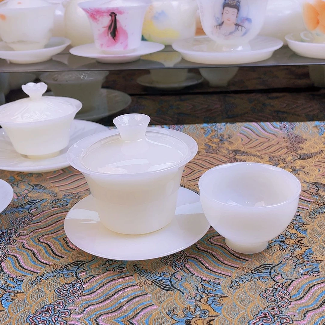 盖碗瓷高档皙白玉瓷盖碗加主人杯