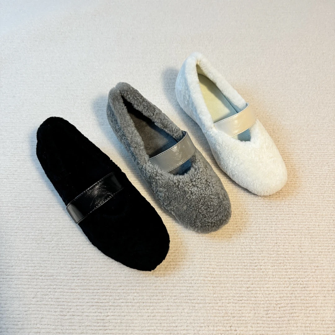 六也「乖暖」一字带内增高圆头百搭秀气保暖优雅舒适毛毛鞋 L1245