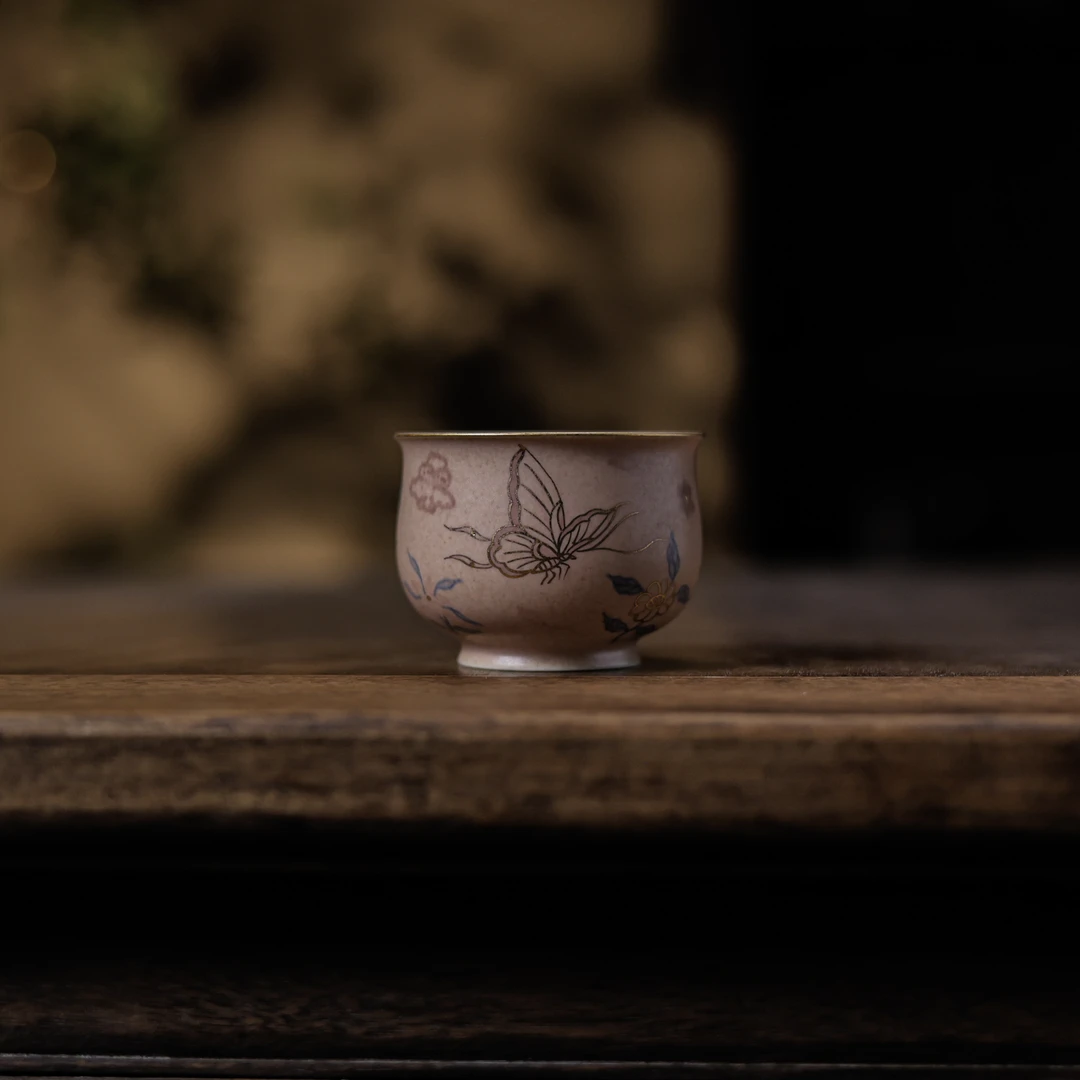 【小田甄陶】粉黛釉蝴蝶-了物-炉式杯,125ml（了物0213）