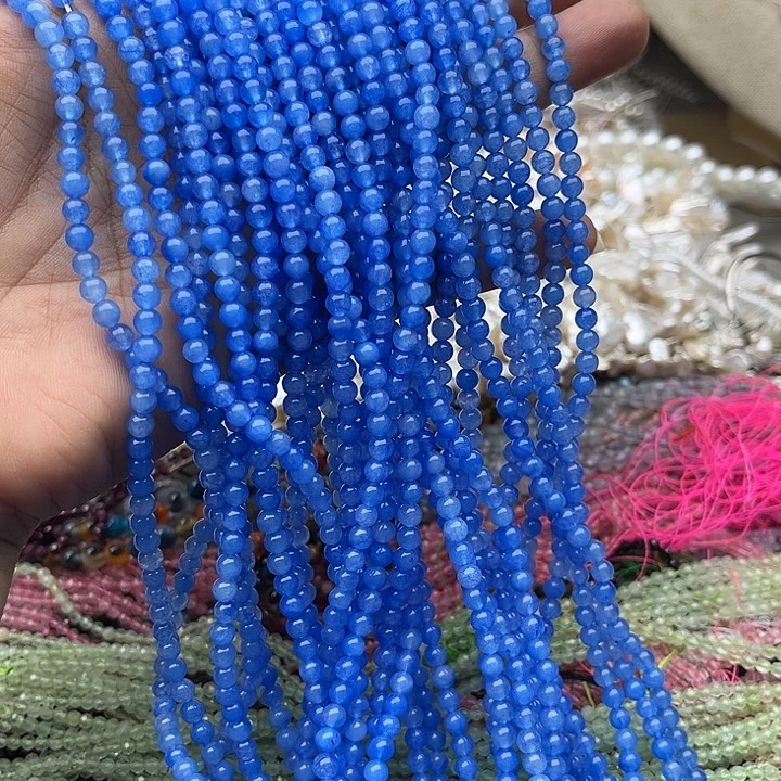玛瑙/玉髓未镶嵌珠宝半成品2条4mm左右海蓝宝