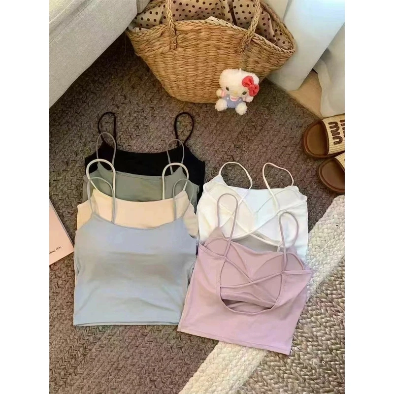 2025夏季冰丝交叉无痕裹胸带胸垫大U美背吊带修身显瘦内搭背心女