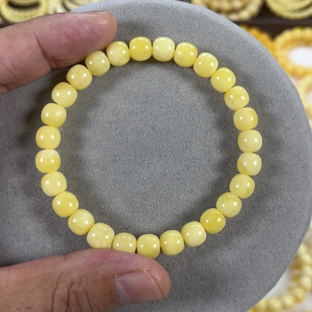 未镶嵌蜜蜡手串纯天然俄料奶白极限弧高桩8*7.5