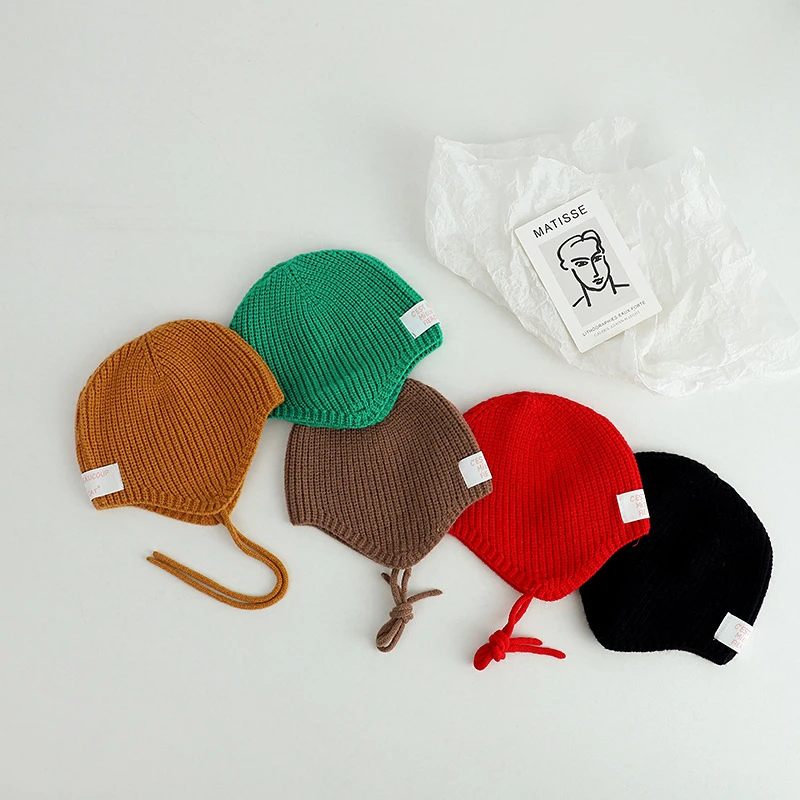 秋冬新款韩版儿童护耳针织帽可爱男女宝宝糖果色亲肤毛线帽套头帽