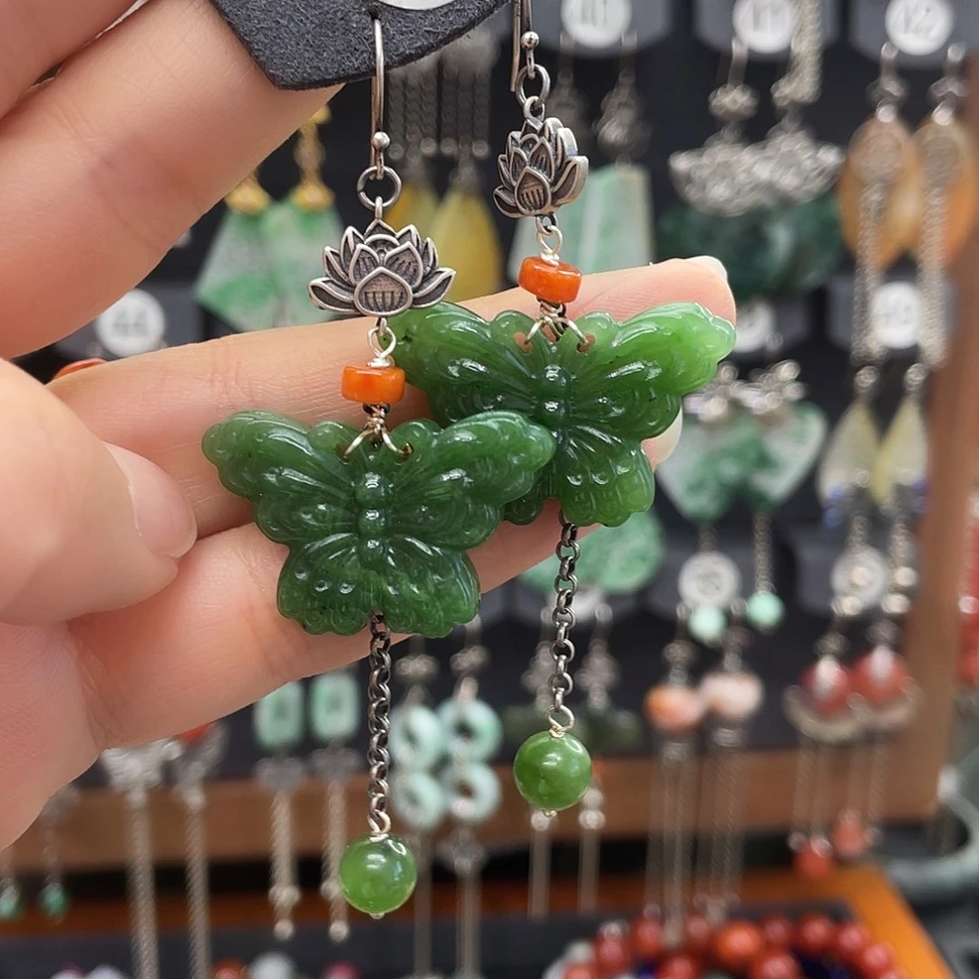 和田玉耳饰银S925镶嵌阿*张223ghnnhhj