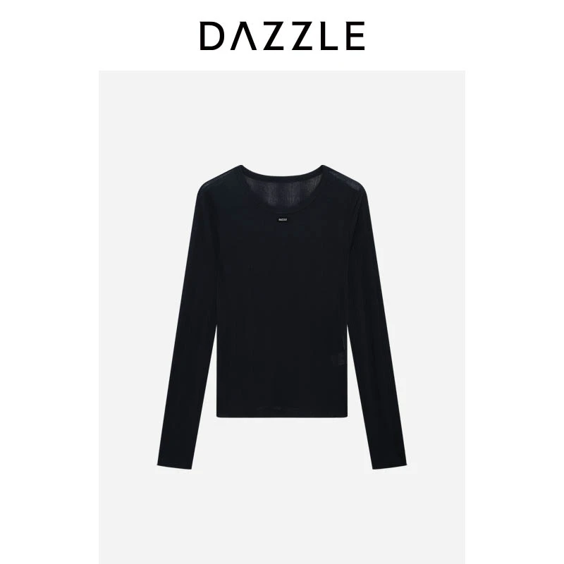 DAZZLE 地素小上衣黑色针织长袖小上衣2I3D532