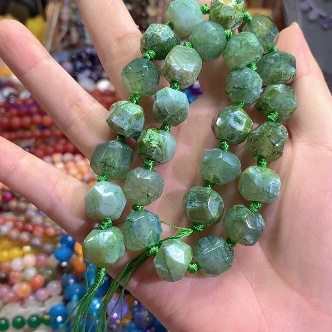 玛瑙/玉髓未镶嵌珠宝半成品绿龙鳞一条卡14mm