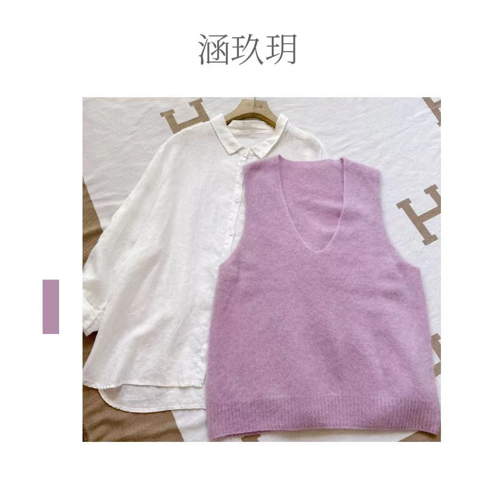 涵玖玥【重磅拉绒】花纱轻盈感 雾面云朵V领马甲上衣影102-花色