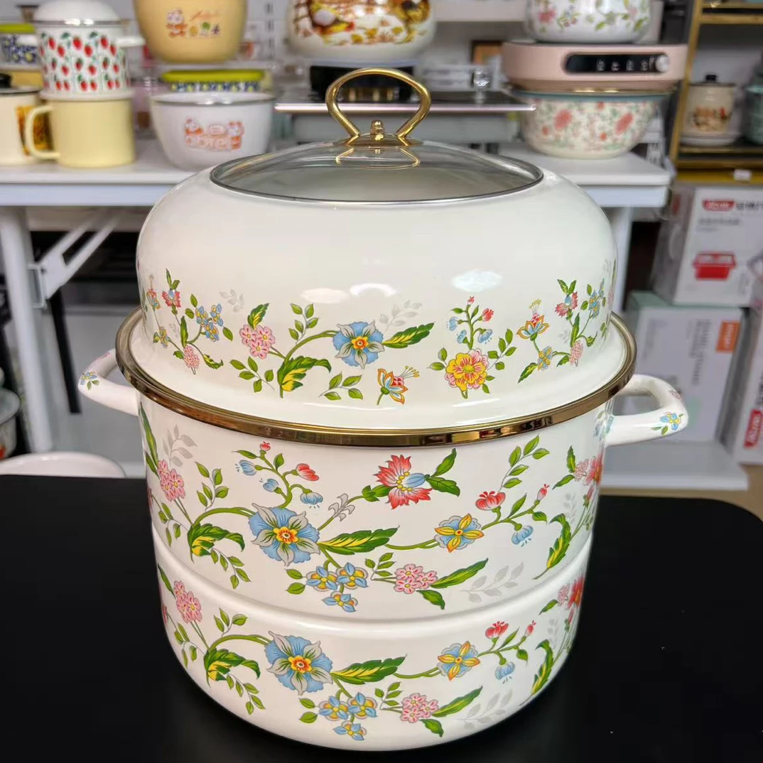 30cm珐琅搪瓷芳香金边双层蒸锅