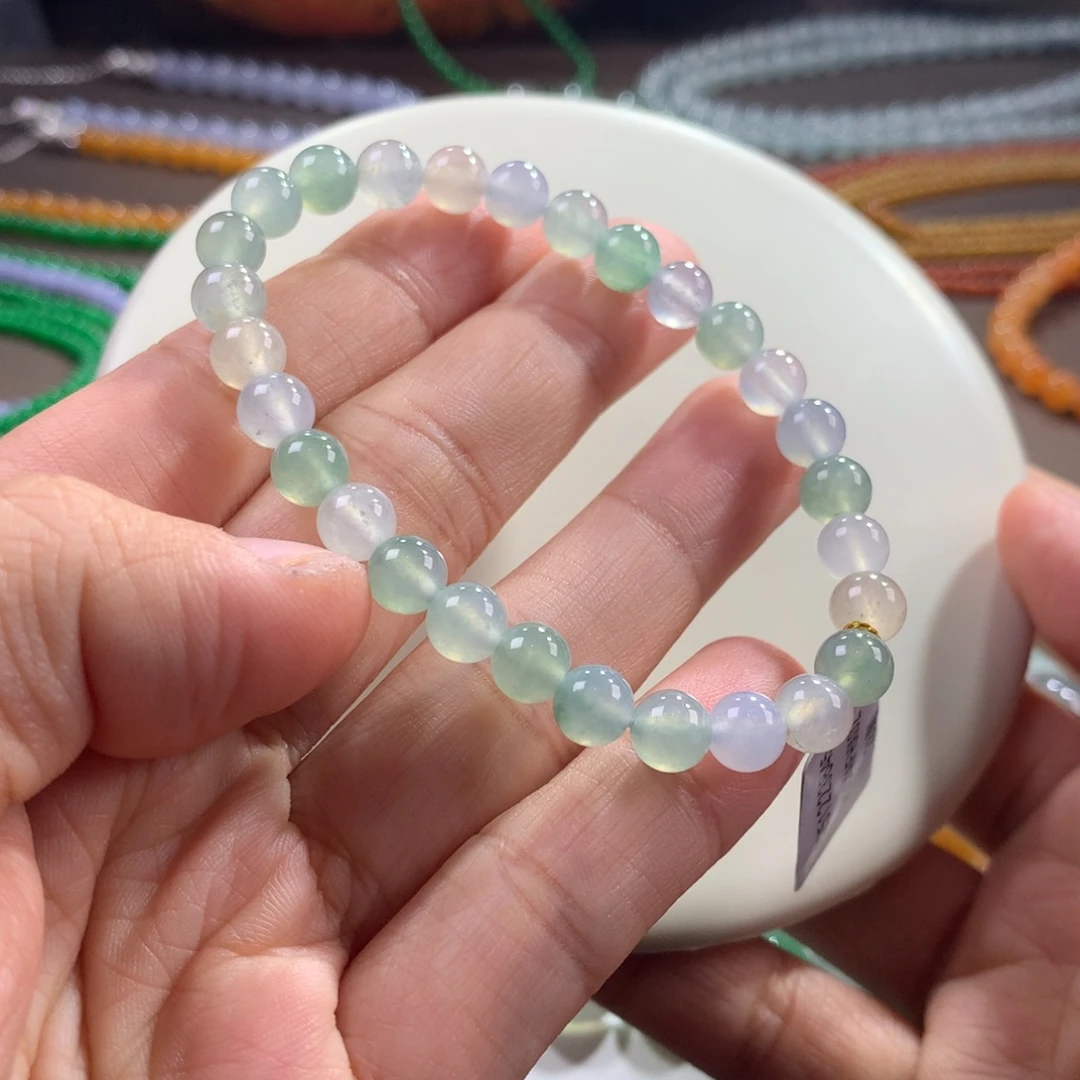 翡翠未镶嵌手链大漏！冰种幻彩马卡龙单圈卡6.6