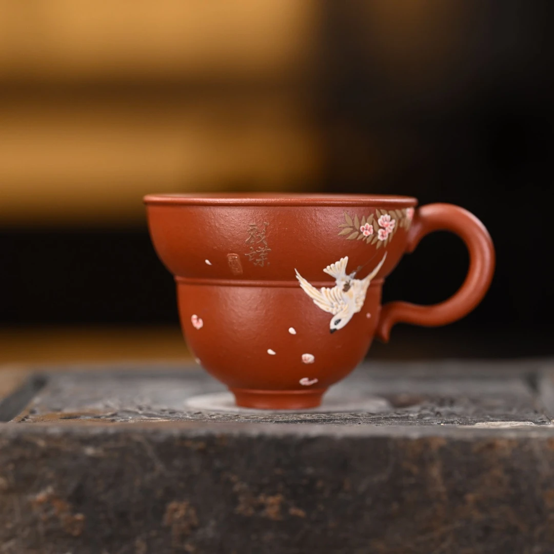 <戏蝶>50cc朱泥 全手工泥绘