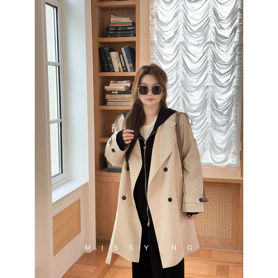 应小姐【苏黎世】微胖大码春秋气质风宽松显瘦设计长短款风衣外套