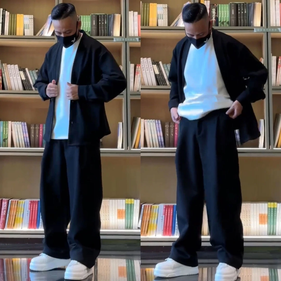 2025秋季新款男士休闲套装时尚百搭长袖卫衣宽松外套男装高街纯色