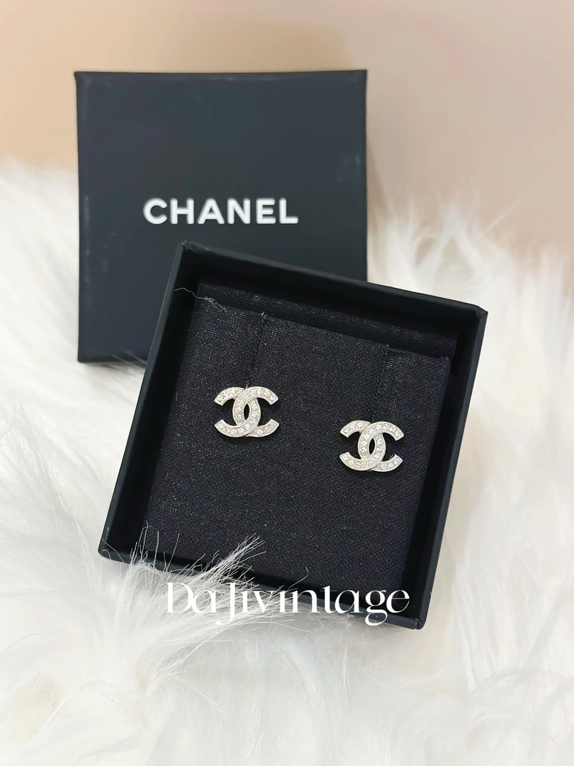 99新 Chanel/香奈儿 大吉中古/Chanel香奈儿银色双c镶钻耳钉