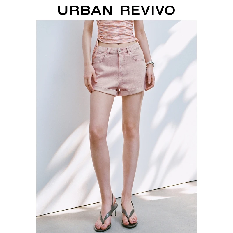 UR2025夏季新款女装时尚百搭浅粉色卷边休闲短裤UYY850148