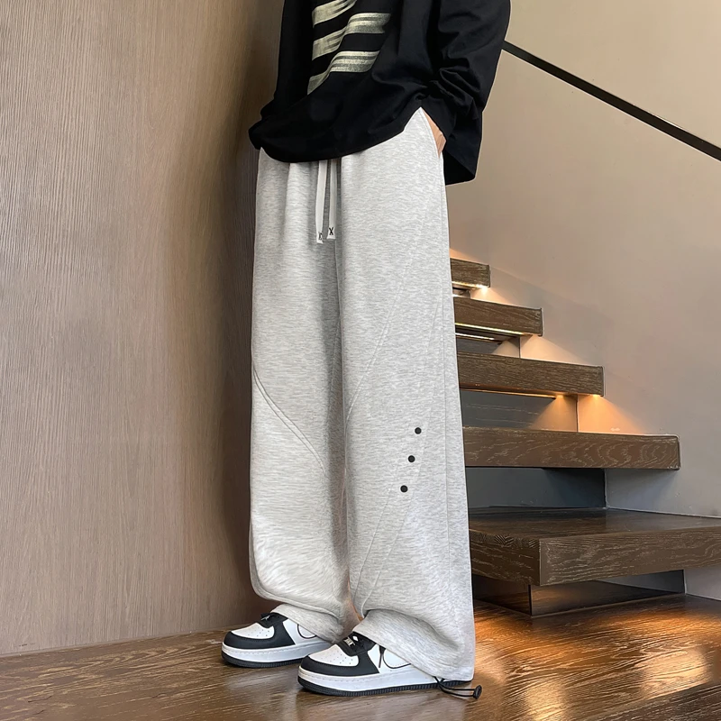 秋季新款青少年美式重磅休闲卫裤潮牌铆钉设计男生垂感有型休闲裤