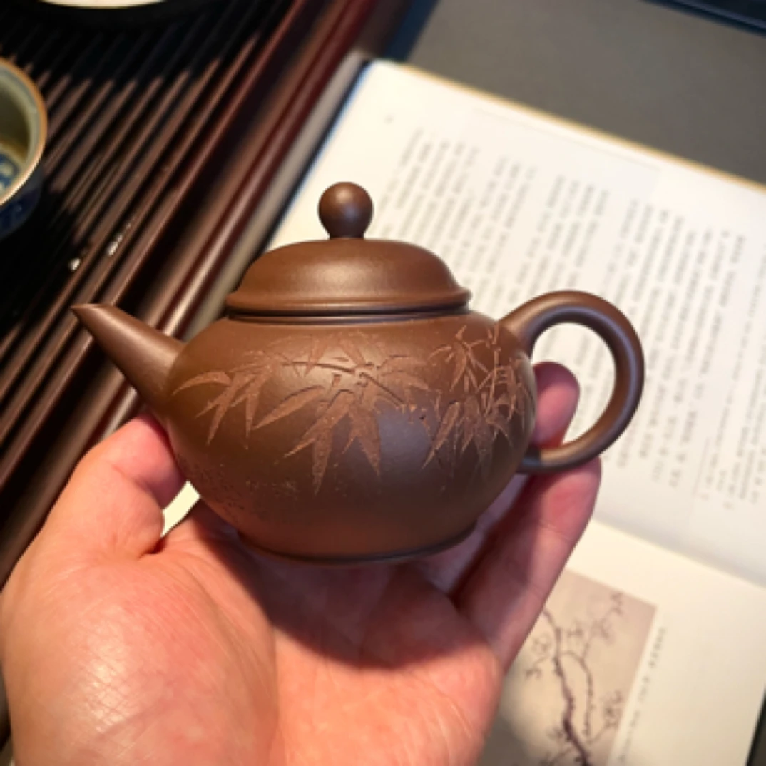 刻竹水平壶｜黄龙山紫泥｜150cc/内推