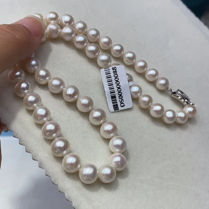淡水珍珠银S925镶嵌颈饰卡9➕高品极光白炫天女粉毕业级