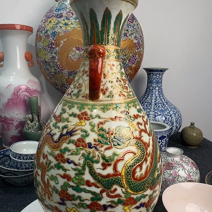 峡***銘8888888885656565656五彩双耳玉壶春瓶