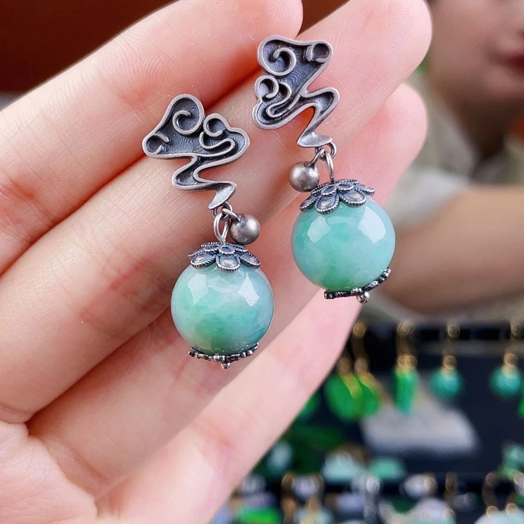 翡翠银S925镶嵌耳饰饰品