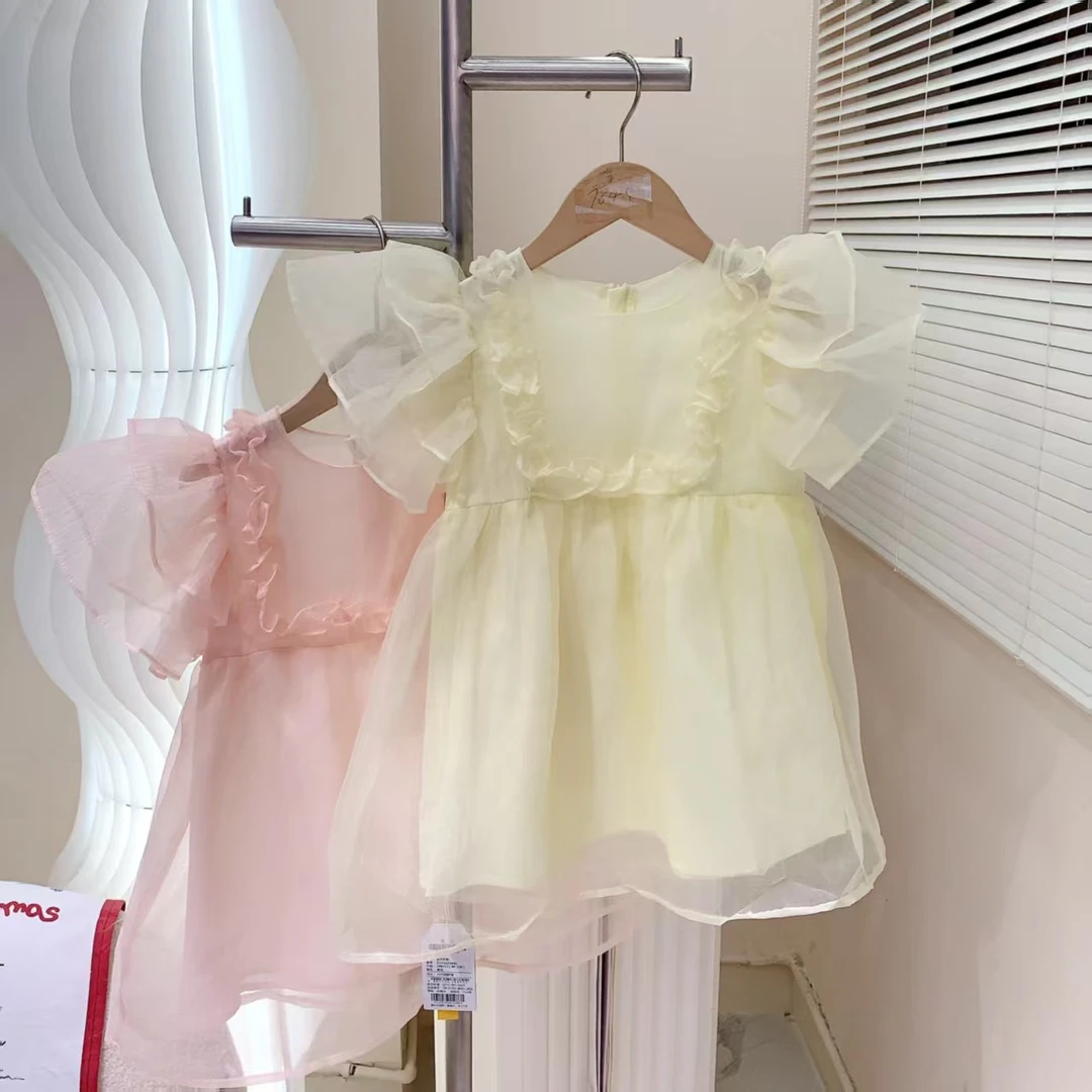 251063 女童夏季韩版棉质重工蝴蝶袖短袖连衣裙