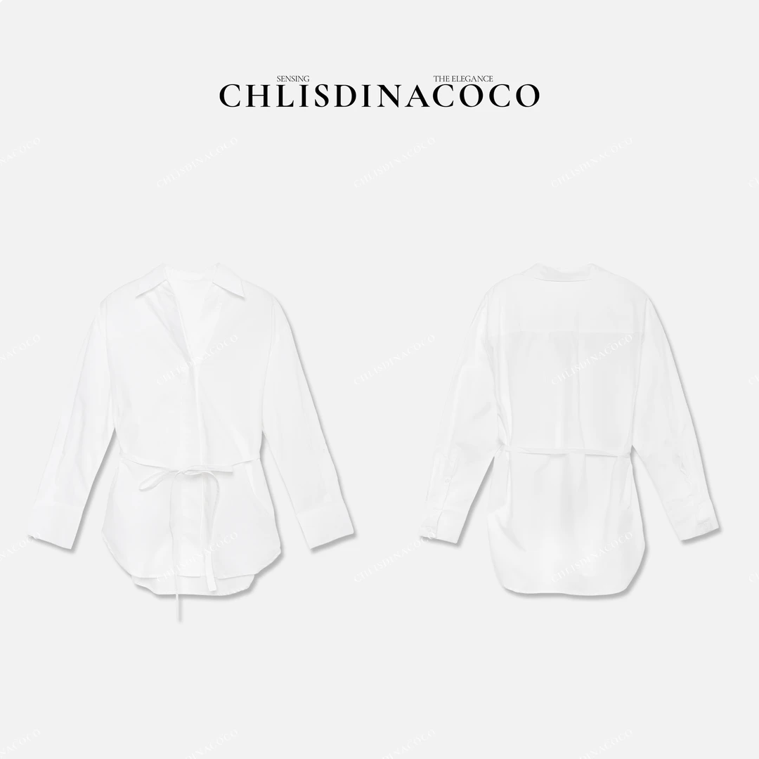 Chlisdinacoco丨“椛泺邗绛”净版抽绳不规则长袖衬衫A53356CS251