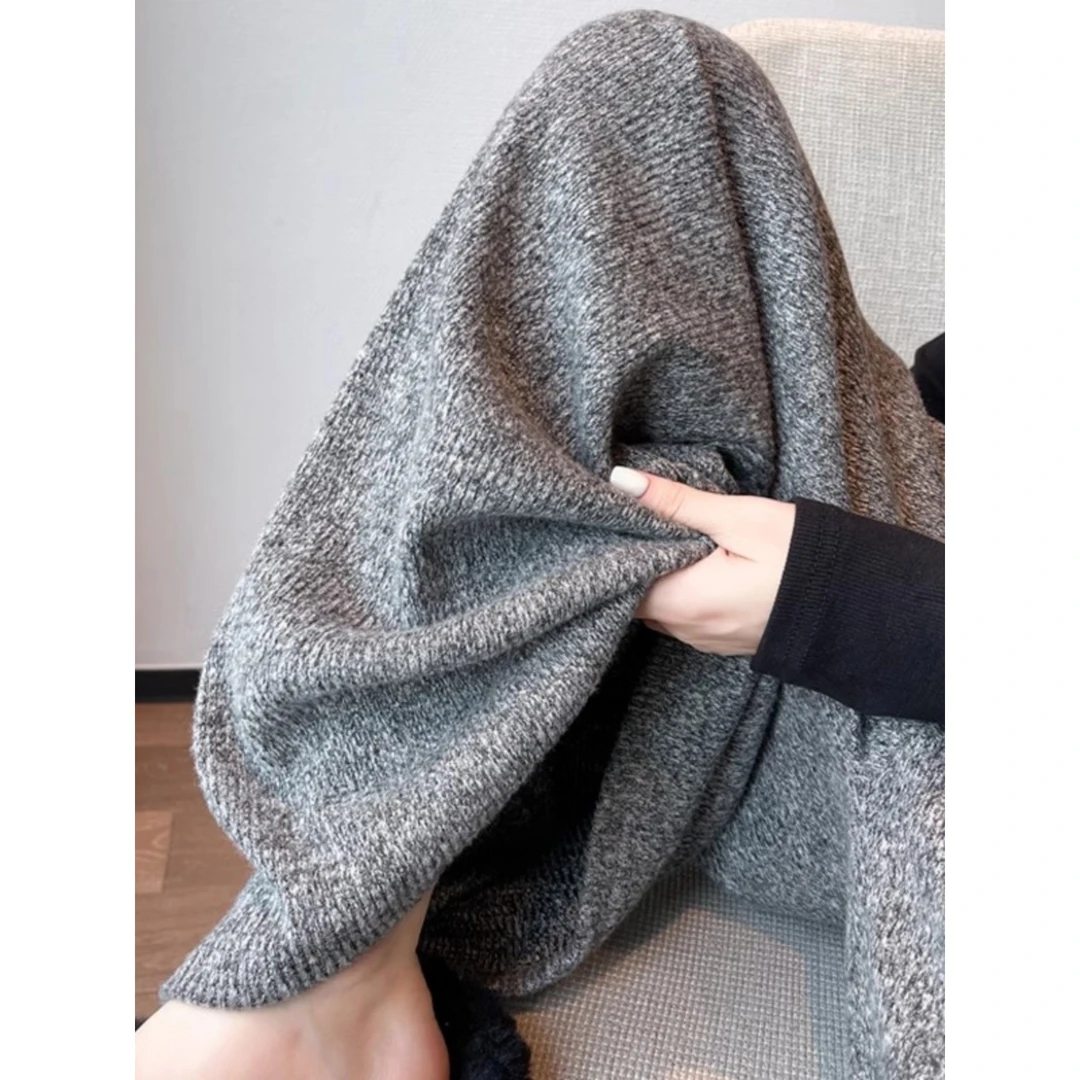 灰色软糯2025秋冬新款休闲针织阔腿裤春秋时尚百搭外穿宽松加厚