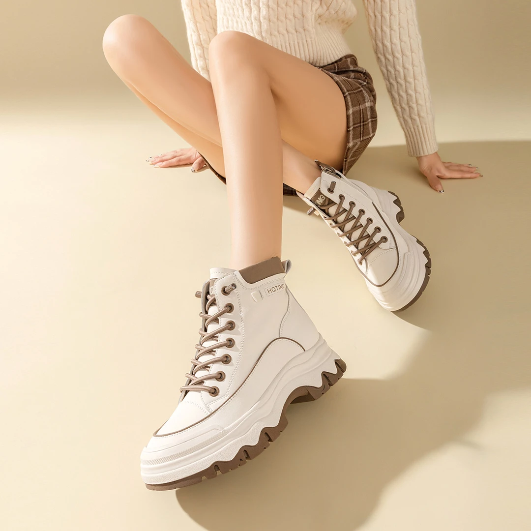 红蜻蜓马丁靴女鞋2025秋季新款增高百搭英伦风侧拉链休闲时尚短靴