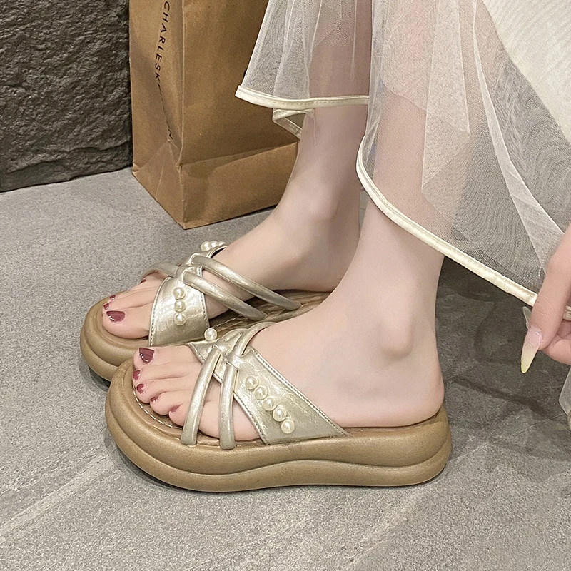 松糕厚底凉拖鞋女外穿2025夏季新款配裙子软底增高休闲沙滩女拖鞋