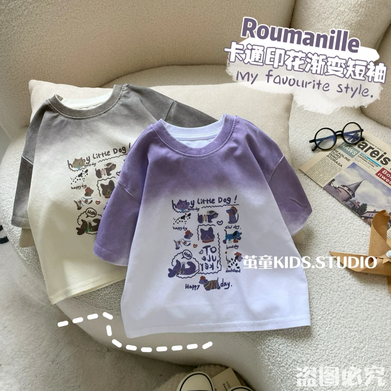 【麦麦妈】X269夏季小童卡通印花渐变短袖T恤新品男女宝宝可爱上衣