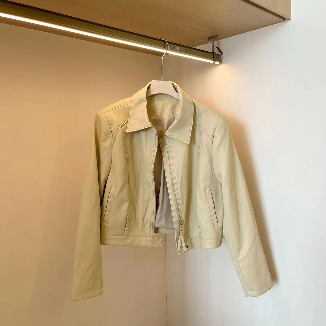 【豆子推荐】6832 春季气质皮衣女外套复古拉链短款百搭女士