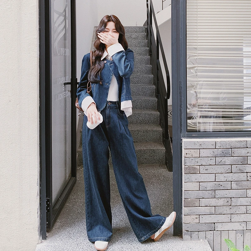 休闲炸街外套气质裤套装女2025秋季新款显瘦减龄巨牛仔洋气两件套