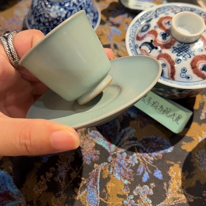 月**士霁泽窑汝瓷一套杯杯杯
