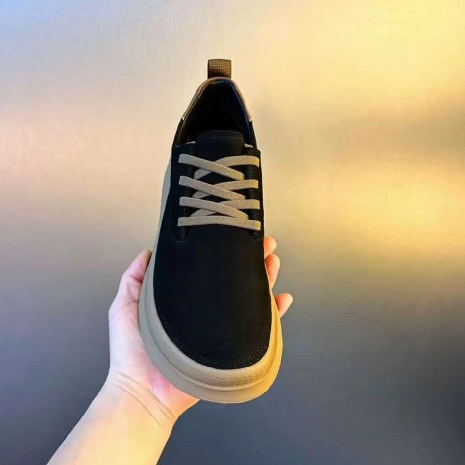 新款轻奢休闲鞋透气增高百搭板鞋磨砂潮流系带休闲男士男鞋春季