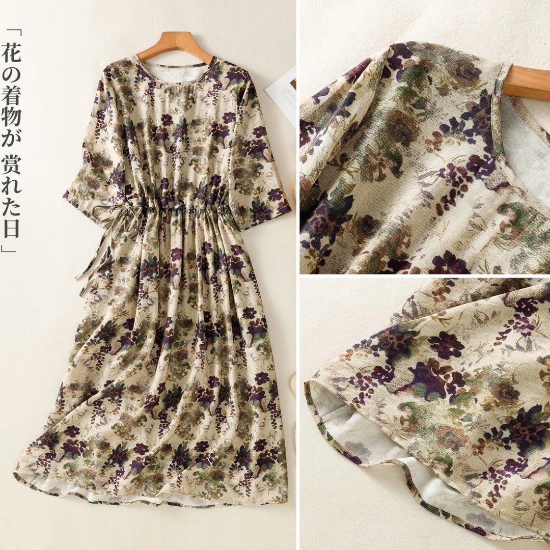 9217#夏季新款印花连衣裙女宽松显瘦收腰短袖文艺碎花裙