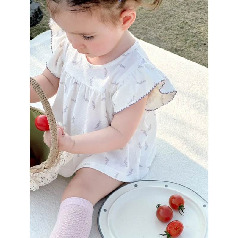 清新小花飞袖包屁套装5811