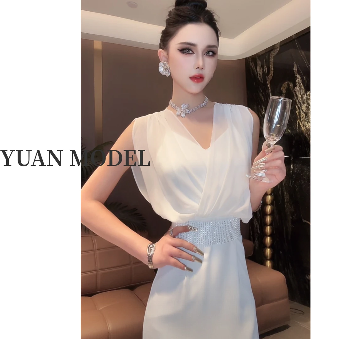【YUAN MODEL】【万人迷2号】高端时尚网纱气质长款连衣裙女装025268
