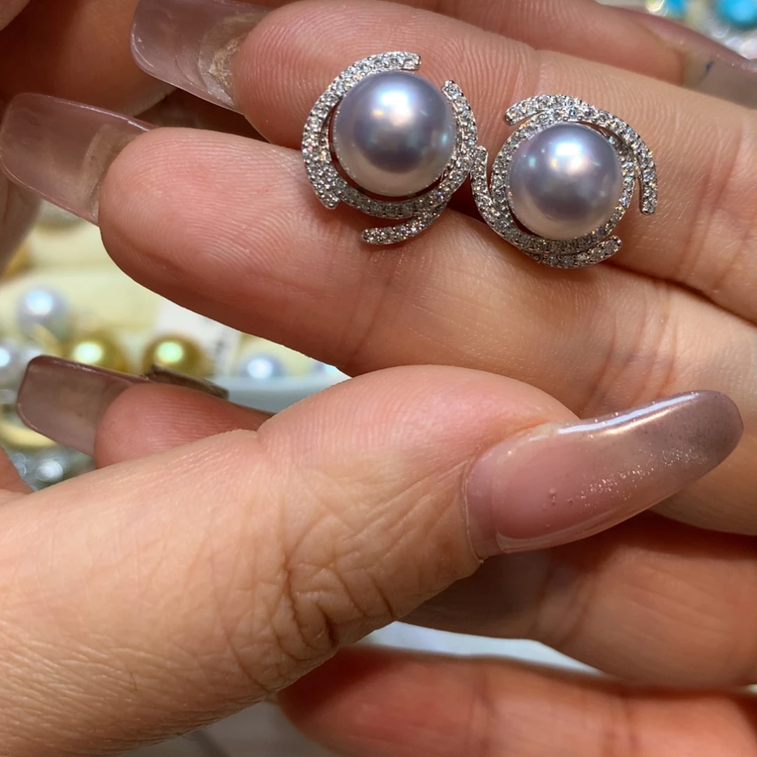海水珍珠耳饰银S925镶嵌
