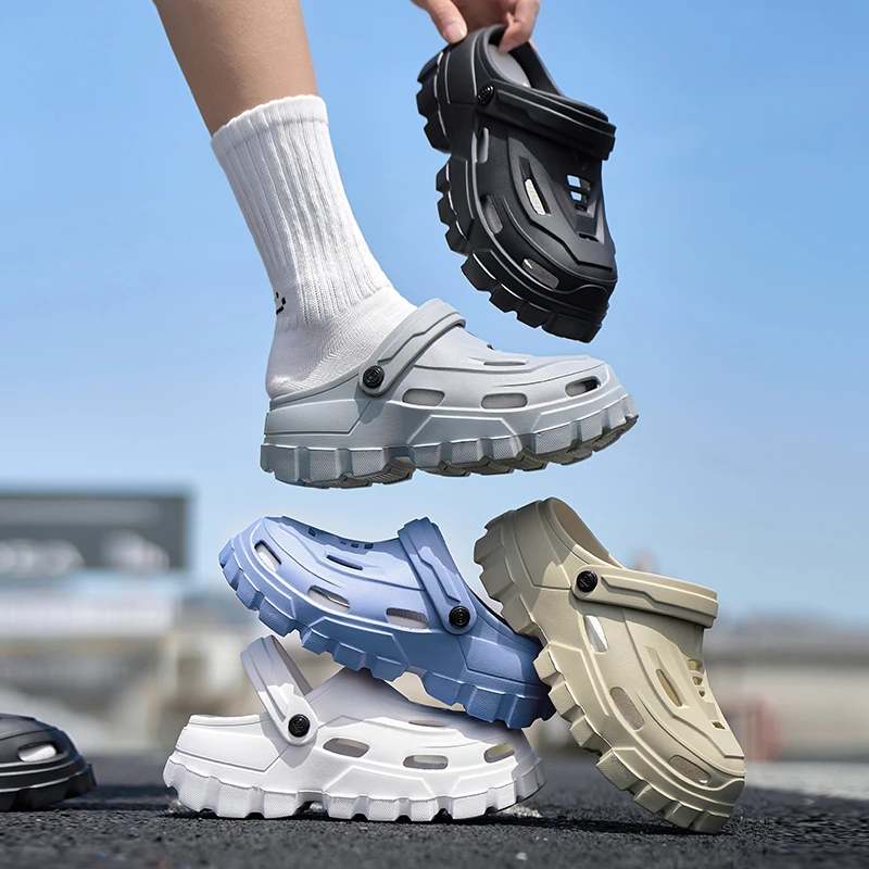 男士爆款洞洞鞋防滑增高厚底沙滩男鞋休闲透气潮流机甲轻便男凉鞋