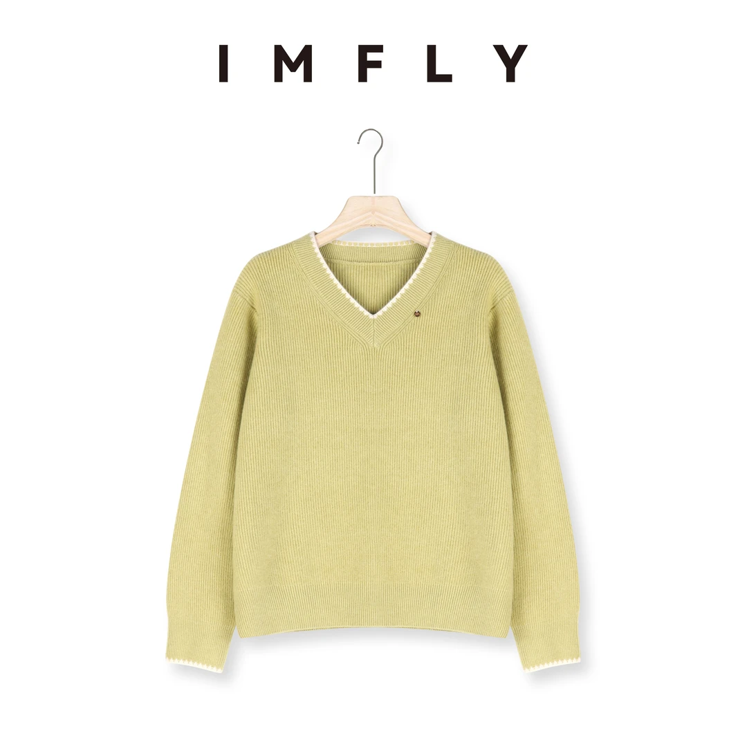 IMFLY金小金自制 针织衫DYW8500时尚毛衣女秋冬休闲套头V领外套