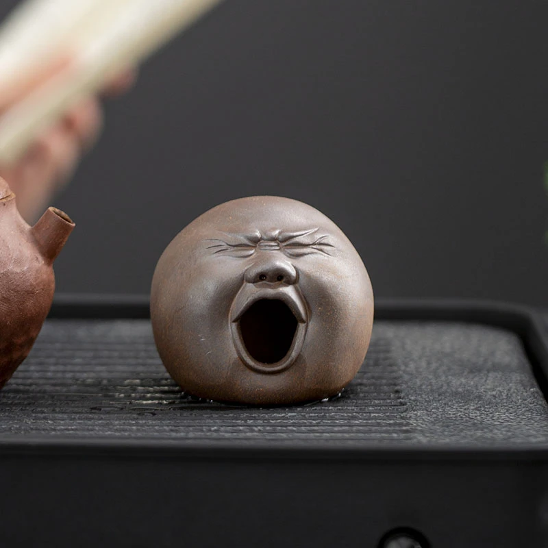 茶宠打哈欠人头像老岩泥茶宠精品可养搞怪表情茶玩茶桌摆件163