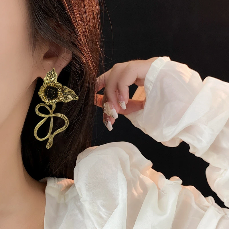 铜合金耳饰 【186】花朵叶子蛇形耳环小众个性耳钉冷淡风复古耳饰女