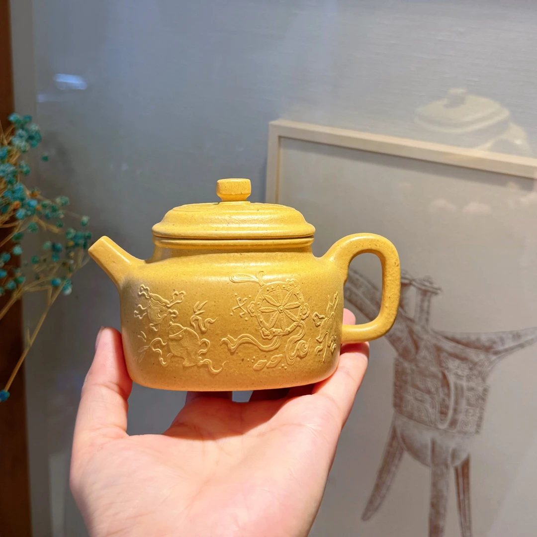 本山绿泥·圆擀方制四方德钟·本色泥绘八宝·200cc