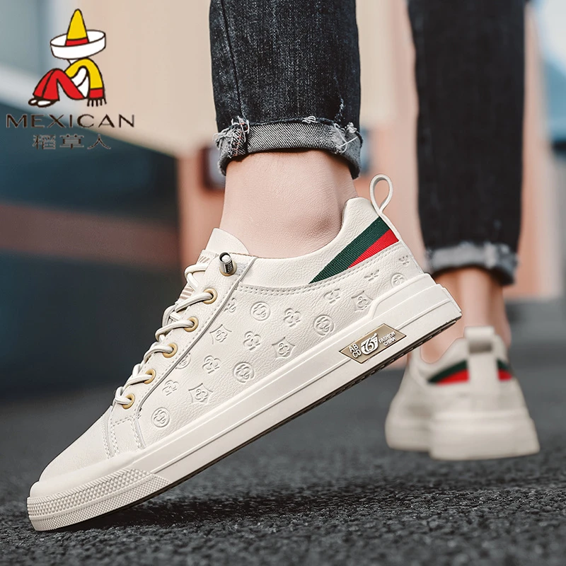 稻草人男鞋2025新款夏季防水板鞋百搭男士休闲皮鞋一脚蹬小白潮鞋