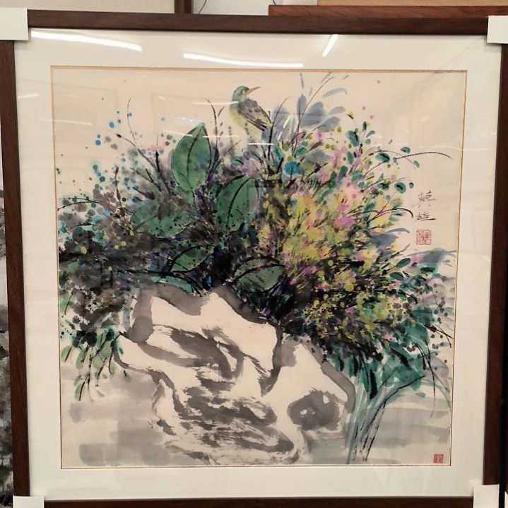 国画花鸟作品带框发4平尺
