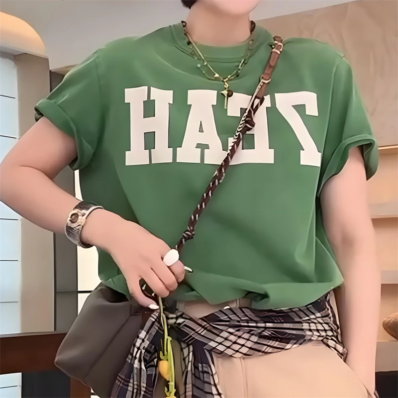 慵懒风字母印花短袖T恤女2025夏季新款时尚宽松洋气百搭气质上衣