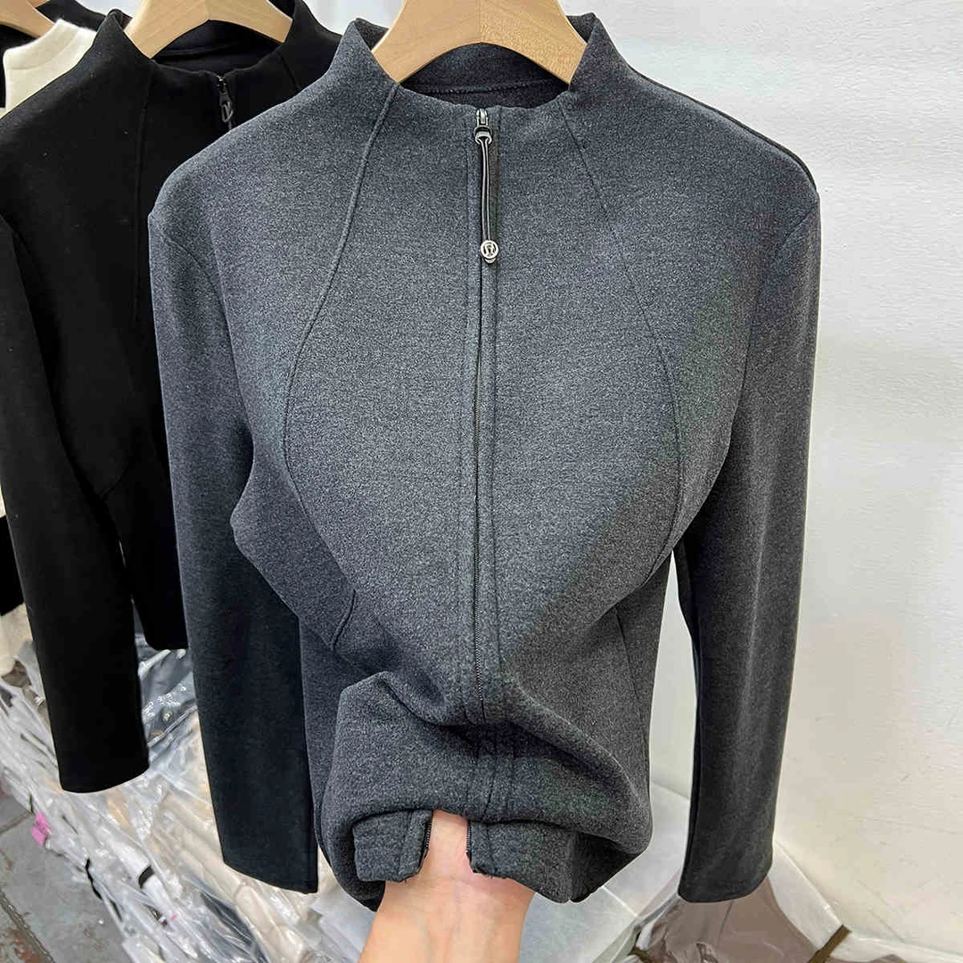 双面德绒立领长袖针织开衫女装秋冬新款小个子简约高级感休闲外套