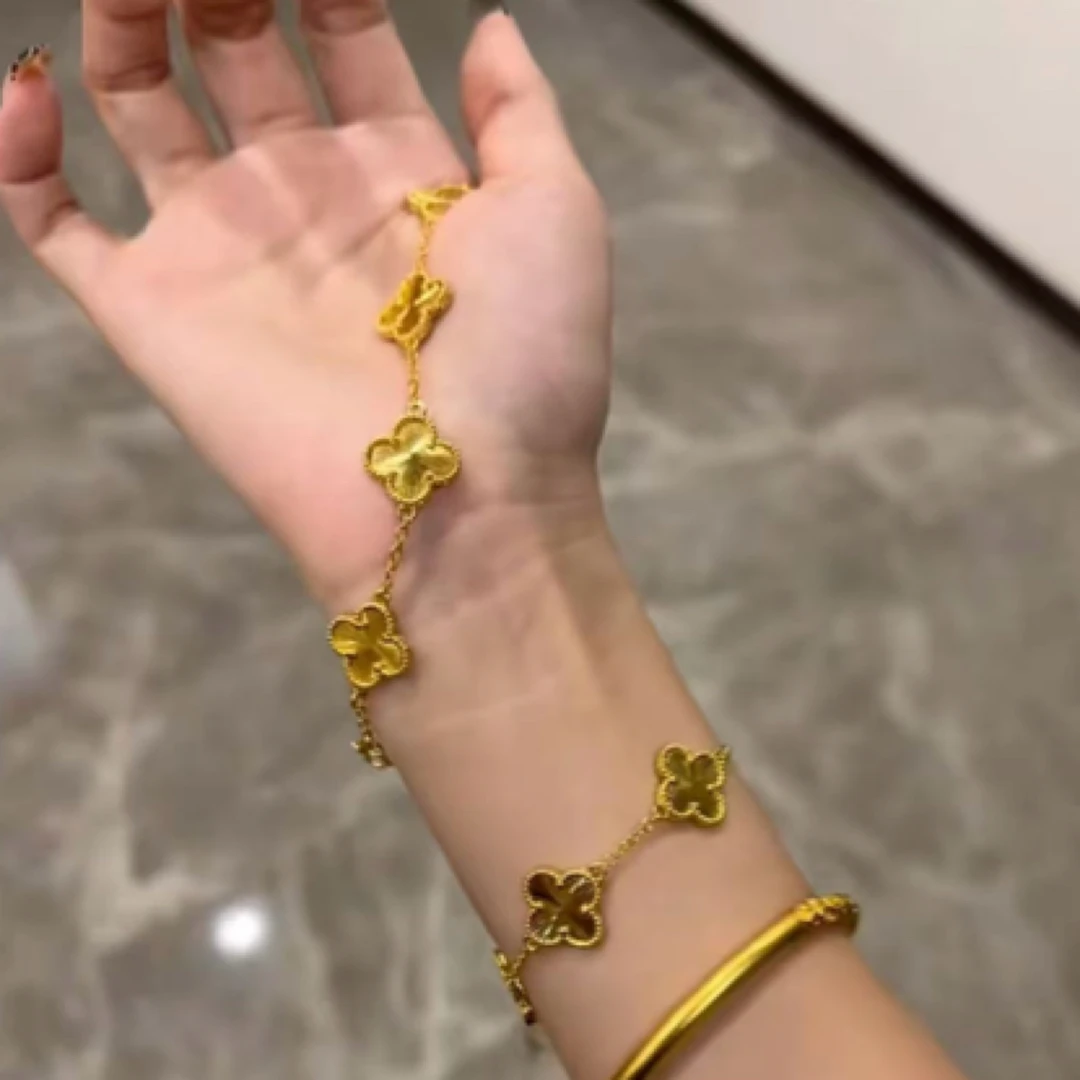 铜合金手链 轻奢四叶花五花手链女