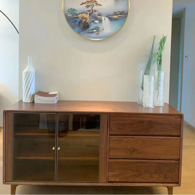 北美黑胡桃木餐边柜实木酒柜储物柜茶水柜客厅轻奢收纳柜家用碗橱